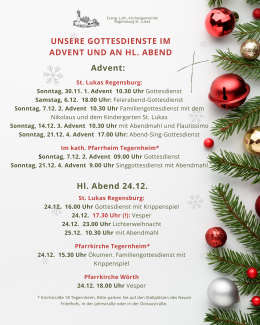 Übersicht Advents- und Weihnachtsgottesdienste