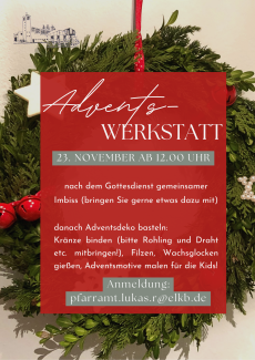 Einladung zur Adventswerkstatt am 23.11.25 ab 12.00 Uhr