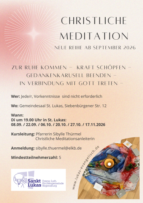 Plakat Meditationsreihe Herbst 26, rechts unten im Bild farbenfrohes Meditationsarrangement