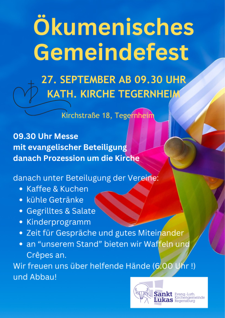 Blaues Plakat mit buntem Windrad mit Ankündigung im Herbst 