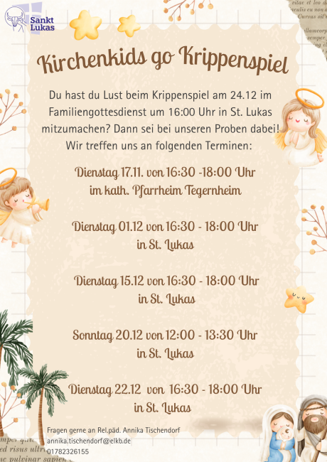 Weihnachtliches Plakat mit Terminen für die Krippenspielprobe