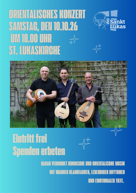 Plakat mit blauem Farbverlauf, Orientalisches Konzert im Herbst